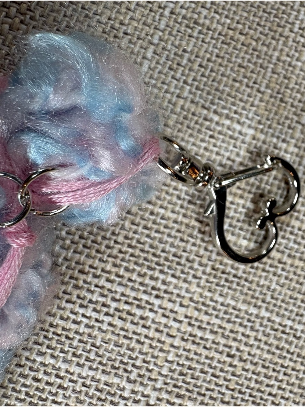 Hand Crafted Pastel Blue & Pink Tassel Keychain with Butterfly & Heart Charms - Picture 4 of 10